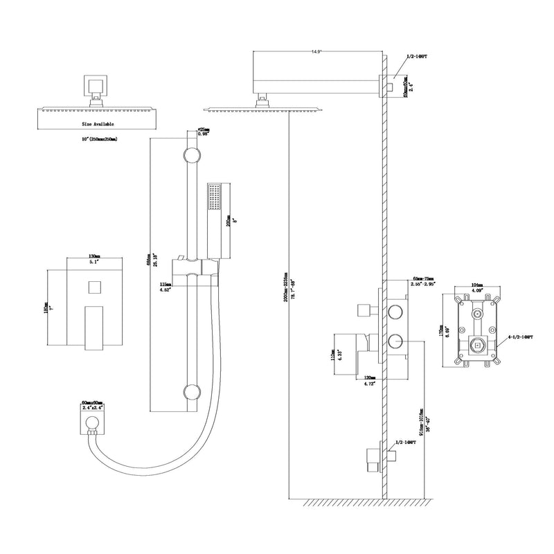 Modern Shower System With Adjustable Slide Bar, Stainless Steel And Brass Construction