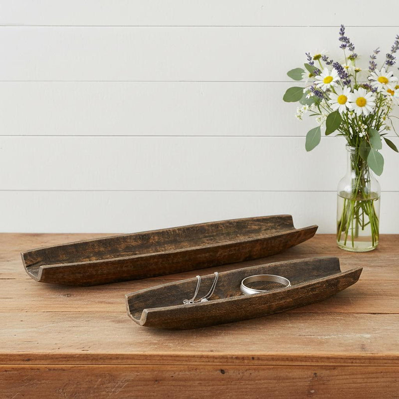 Solid Wood Boat Vanity Trays (Set of 2) - Dark Brown