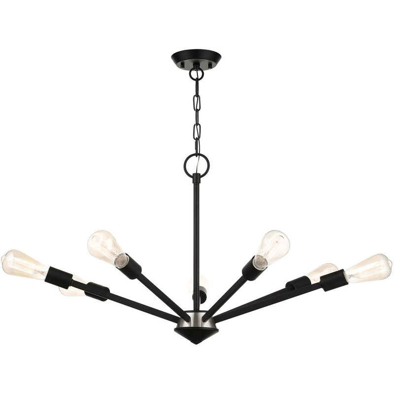 20" Seven Light Dimmable Chandelier With Shades - Black