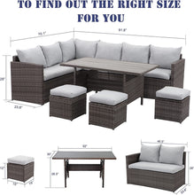 Load image into Gallery viewer, 7-Pieces PE Rattan Wicker Patio Dining Sectional Cusions Sofa Set with Grey cushions
