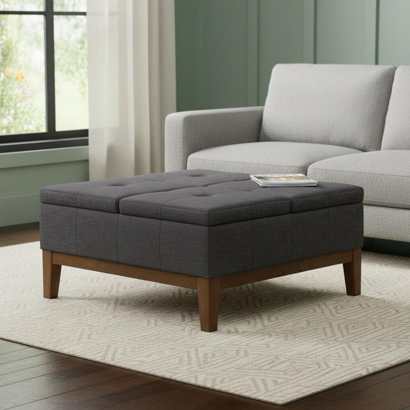 Modern Storage Ottoman - Walnut / Slate Gray