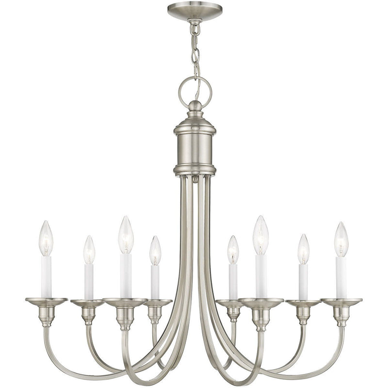 27" Eight Light Dimmable Chandelier With Shades - Nickel