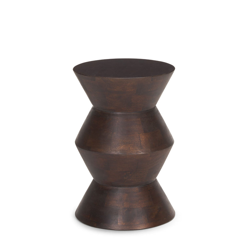 Solid Wood Round Block End Table - Dark Brown