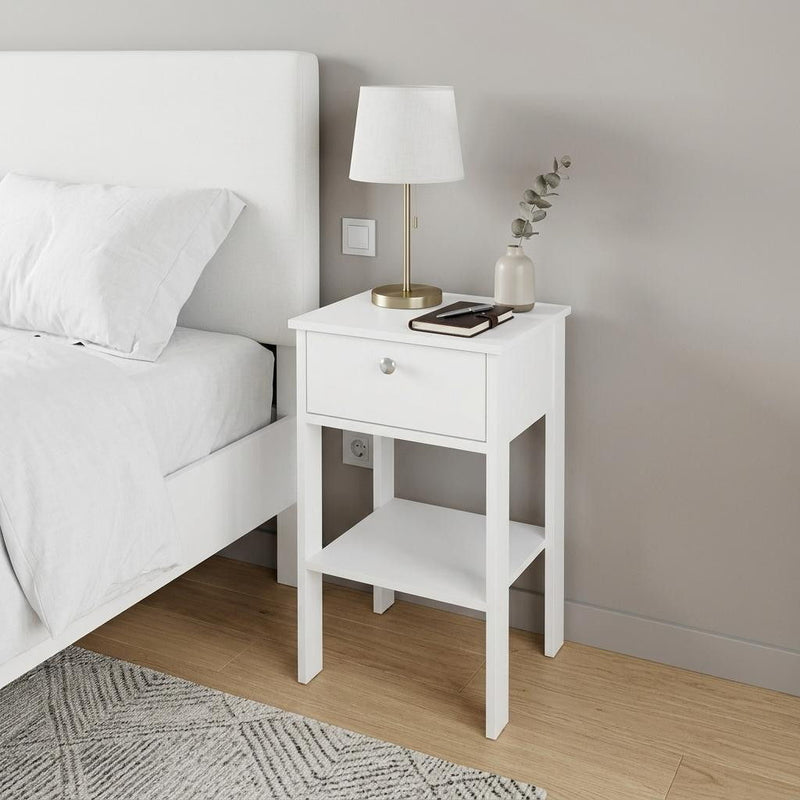Wood One Drawer Nightstand - White