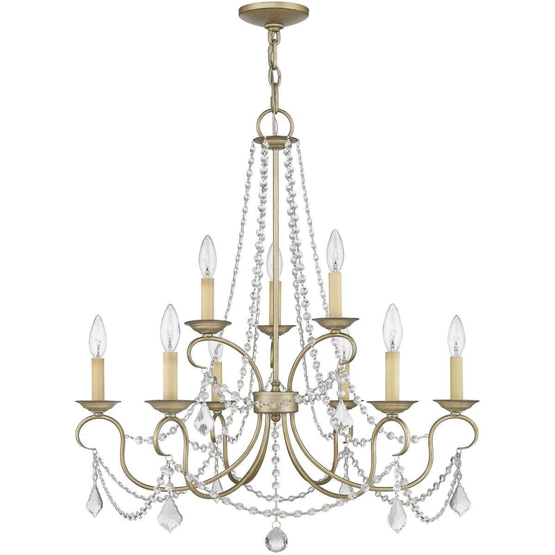 Nine Light Dimmable Chandelier With Shades - Silver