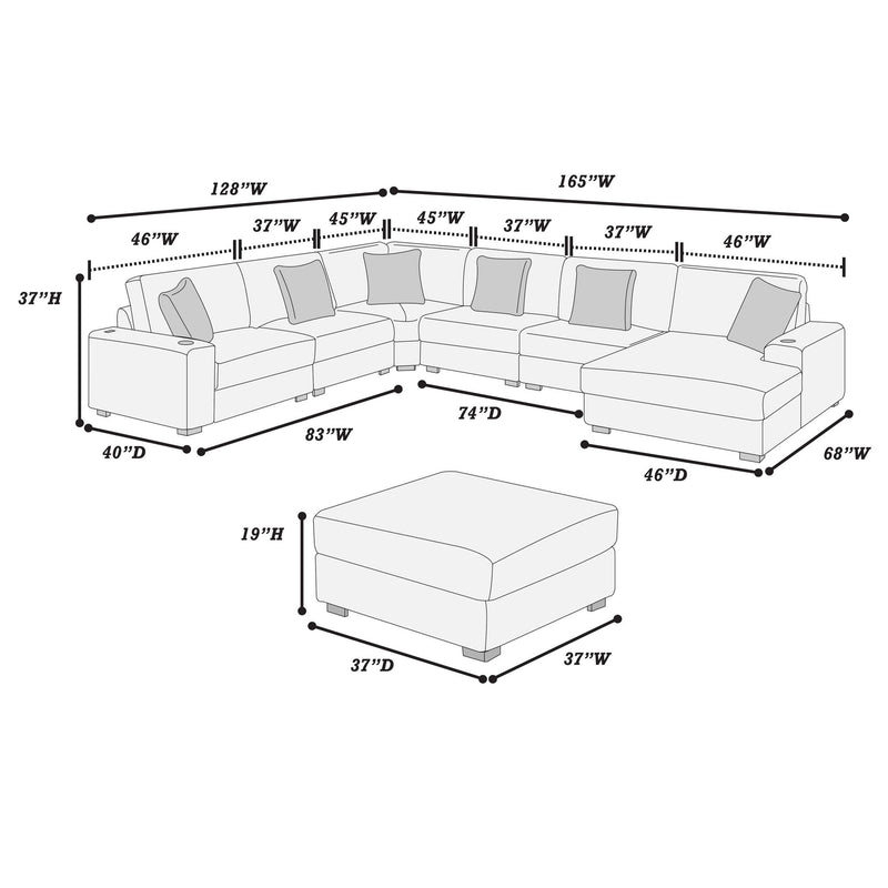 Contemporary Style Modular Sectional Sofa Set With USB, Cup Holder