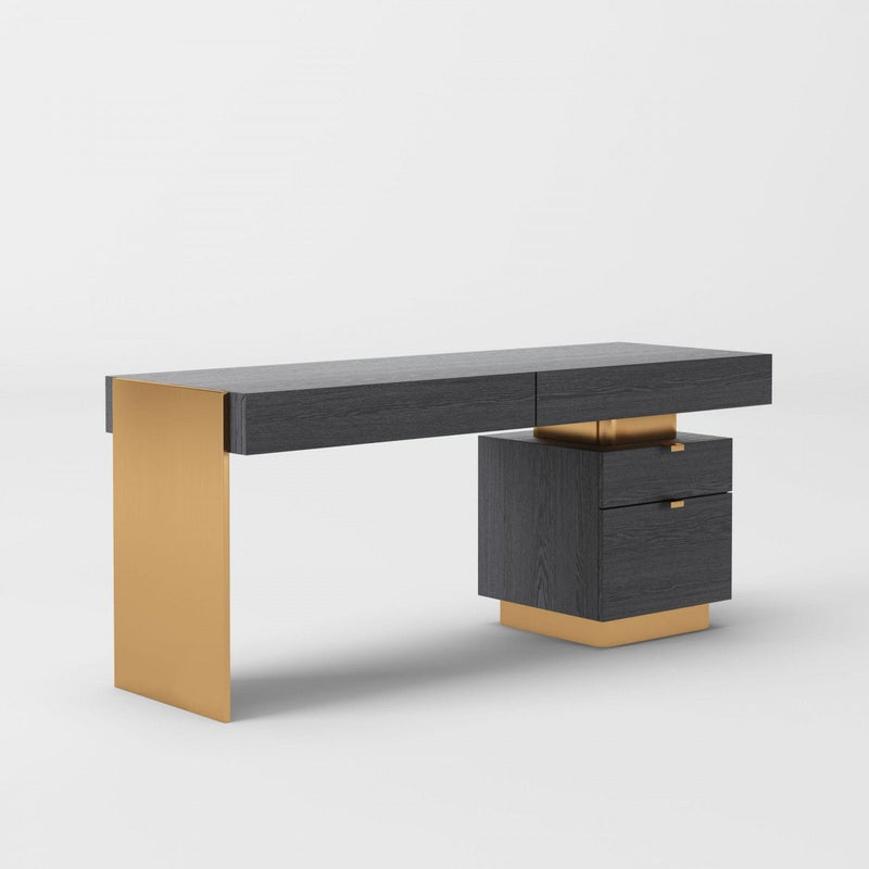 Writing Desk With Four Drawers - Gray And Gold