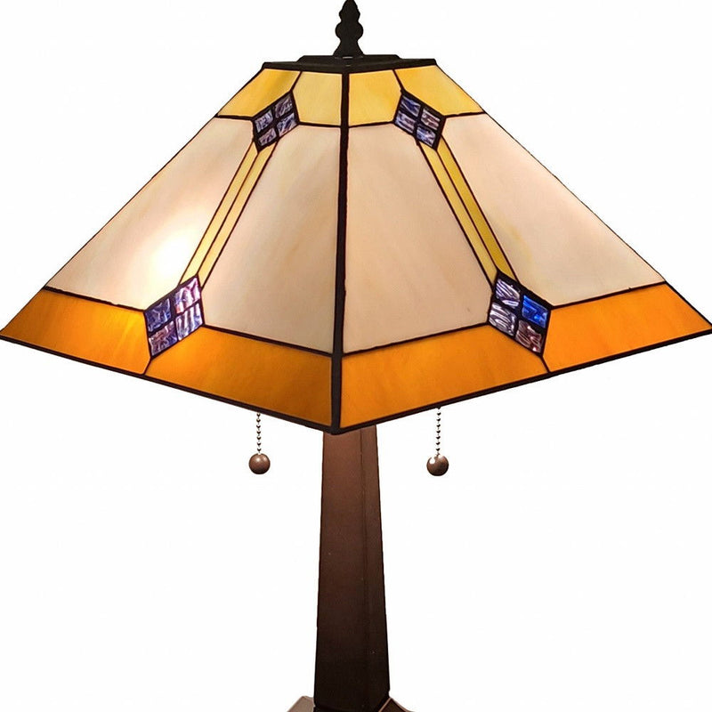 10" x 18" x 21" Metal Two Light Candlestick Table Lamp With Beige Shade - Dark Brown