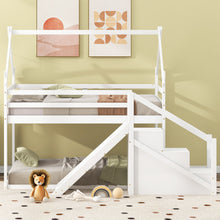 Load image into Gallery viewer, Twin Over Twin House Loft Or Bunk Bed With Slide And Staircase
