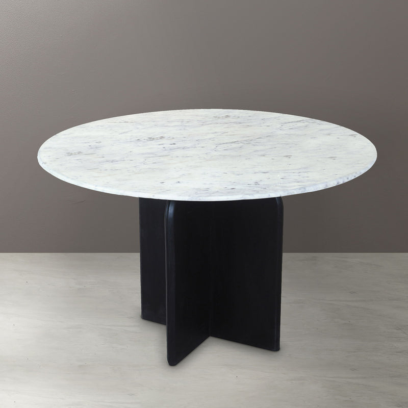 48" Marble And Solid Wood Pedestal Base Round Top Dining Table - White
