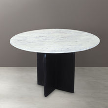 Load image into Gallery viewer, 48" Marble And Solid Wood Pedestal Base Round Top Dining Table - White
