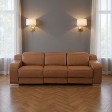 Load image into Gallery viewer, 103" Modern Italian Leather Reclining USB Sofa - Chestnut
