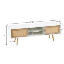 Load image into Gallery viewer, 55.12" Rattan TV Cabinet, Double Sliding Doors For Storage, Adjustable Shelf, Solid Wood Legs, TV Console For Living Room
