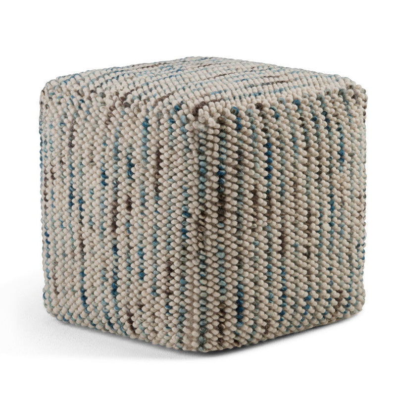 Wool Cube Pouf Ottoman - Blue
