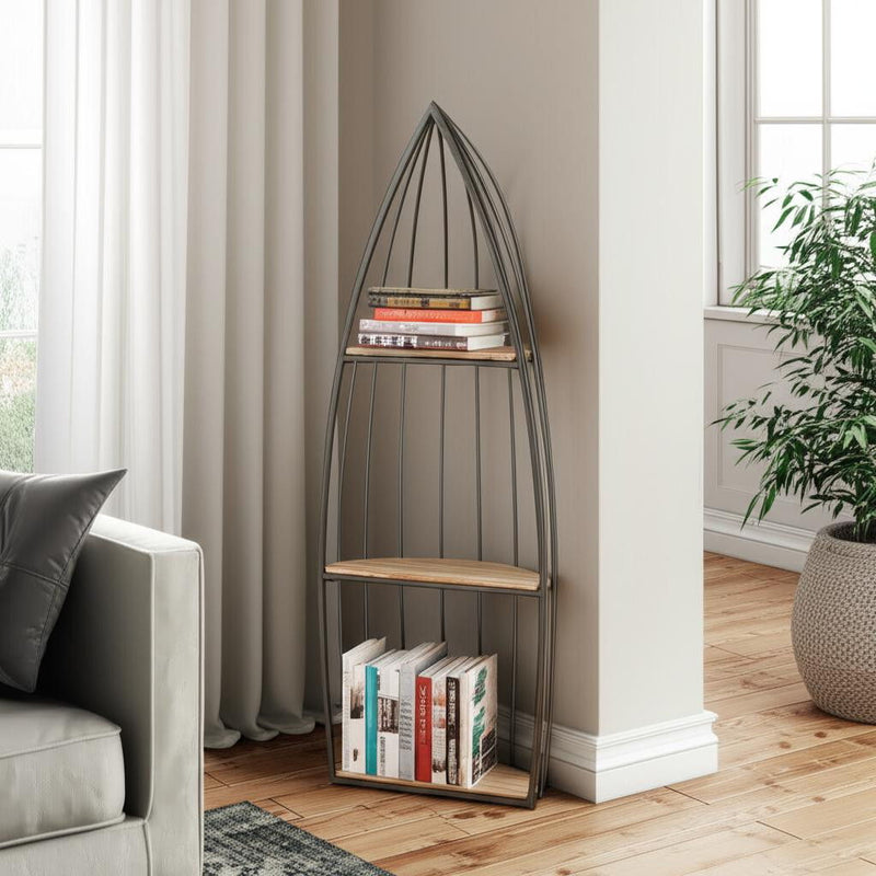 Boat Shaped Bookcase - Gray / Natural