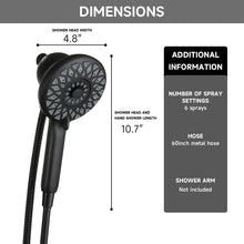 Load image into Gallery viewer, High Pressure Shower Heads 6 Spray Mode Handheld Shower With 60" Stainless Steel Hose - Matte Black
