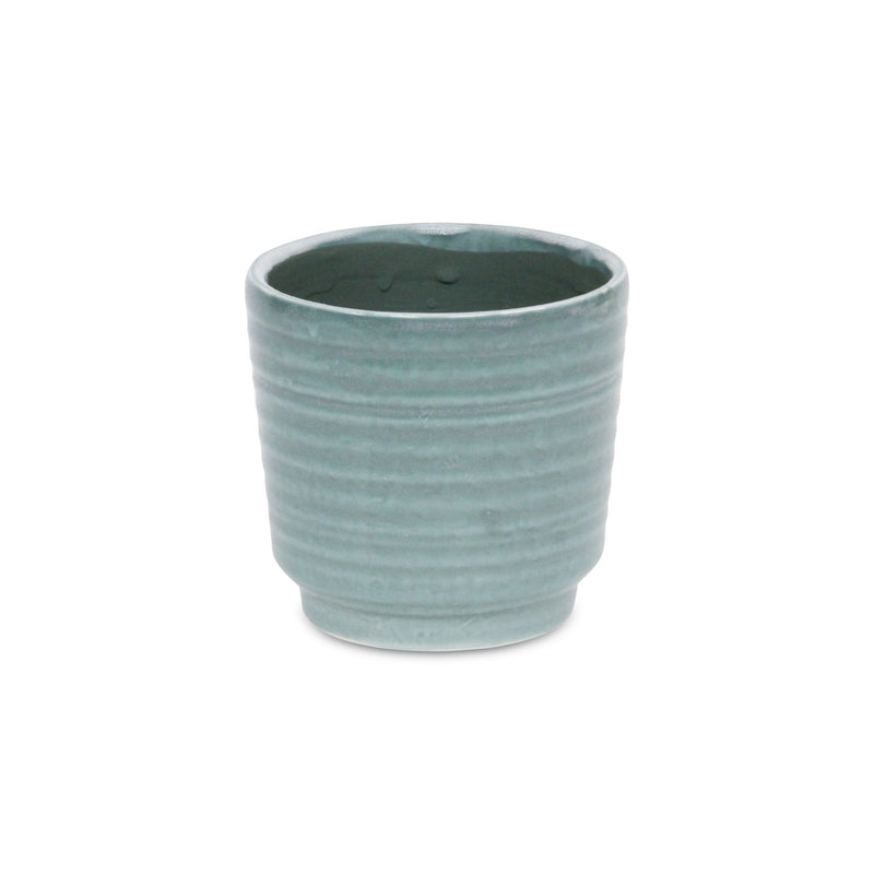 Striped Round Pot Planter (487406) - Green
