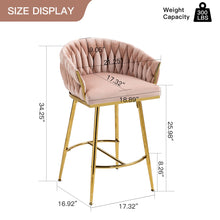 Load image into Gallery viewer, Counter Height Bar Stools Kitchen Island Counter Bar Stool With Hand - Wave Back, Golden Chromed Base And Footrest (Set of 2) - Pink

