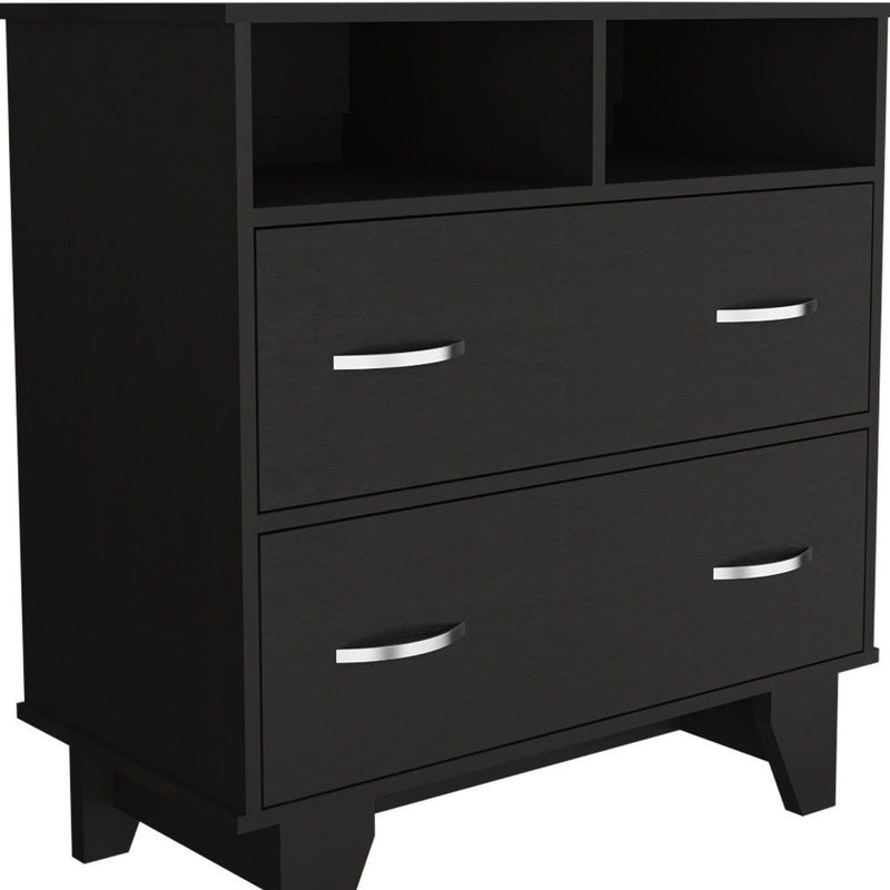 Two Drawer Dresser With Open Shelving - Black