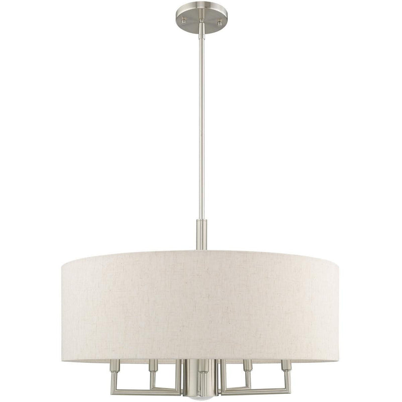25" Six Light Dimmable Chandelier With Shades - Nickel