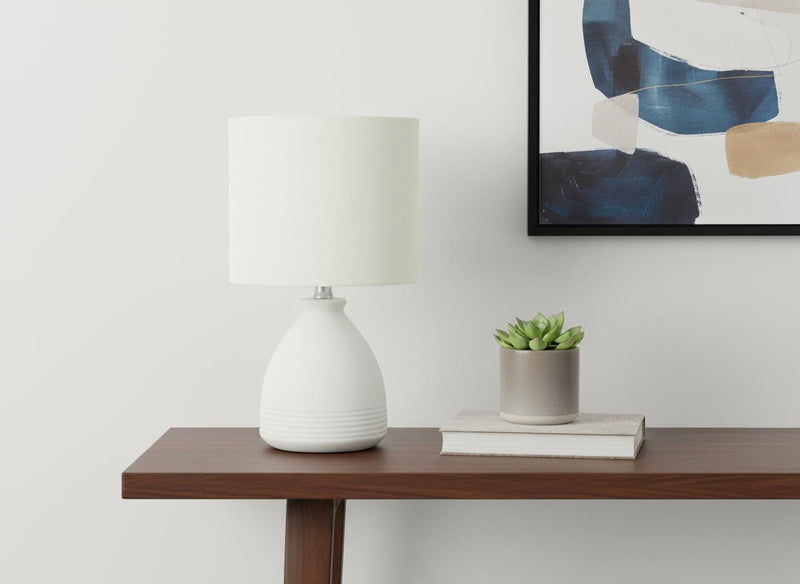 Ceramic Round Table Lamp With Drum Shade - Cream