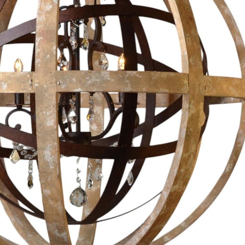 Unique Statement Five Light Wood Chandelier With Shades - Brown
