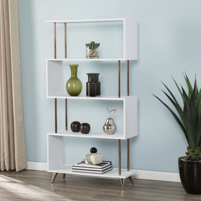 Squiggle Four Tier Etagere Bookcase - White