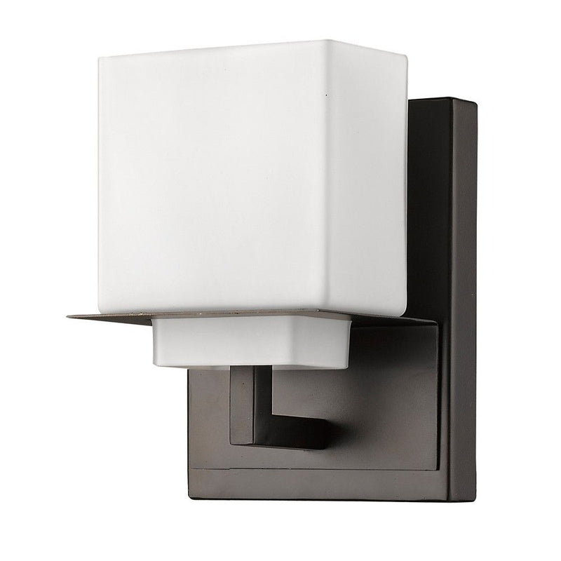 One Light White Glass Wall Sconce - Bronze