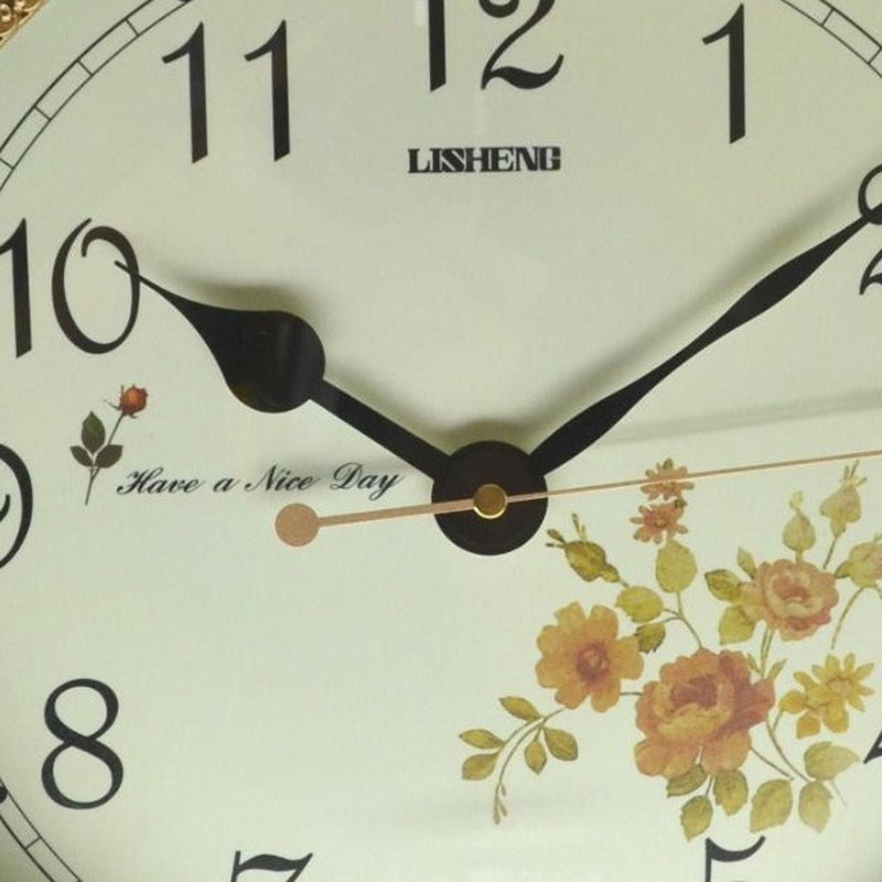 Silent Pendulum Ornate Round Wall Clock - Ivory / Gold