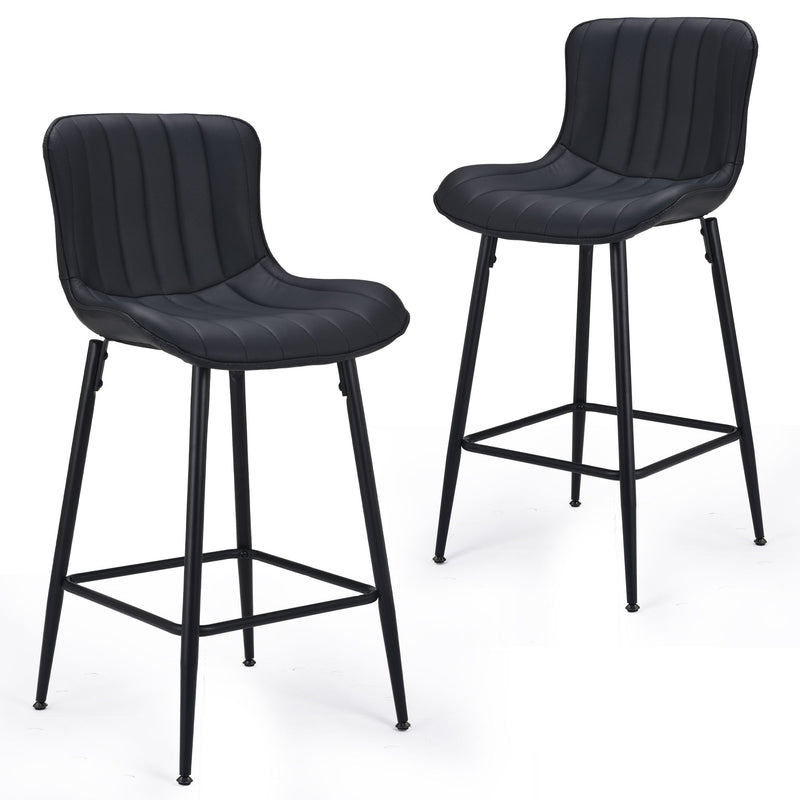 Faux Leather Metal Low Back Counter Height Bar Chairs (Set of 2) - Black