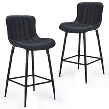Load image into Gallery viewer, Faux Leather Metal Low Back Counter Height Bar Chairs (Set of 2) - Black

