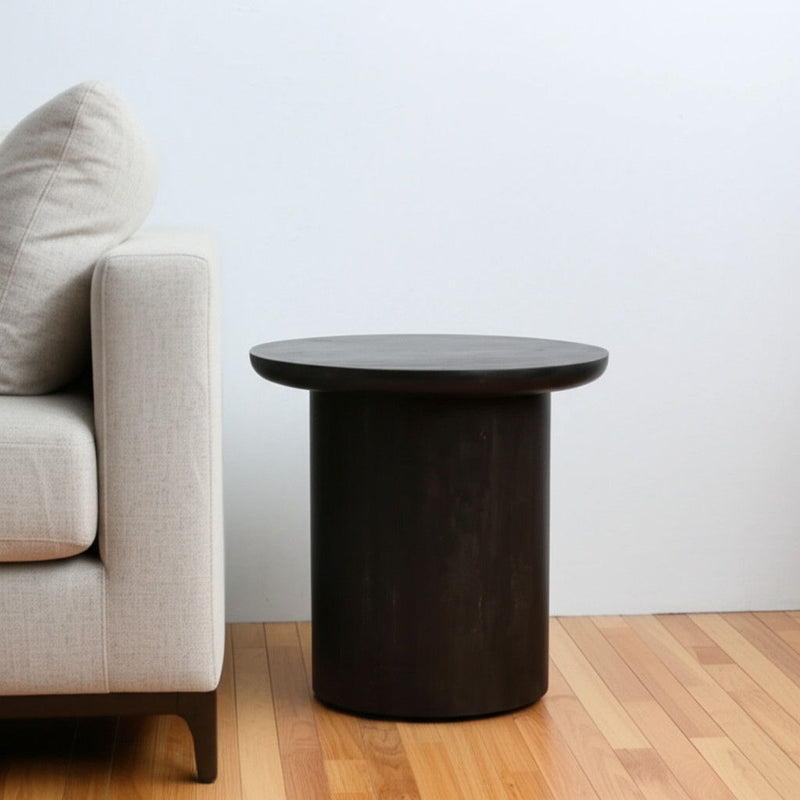 24" Distressed Solid Wood Round Pedestal End Table - Dark Brown