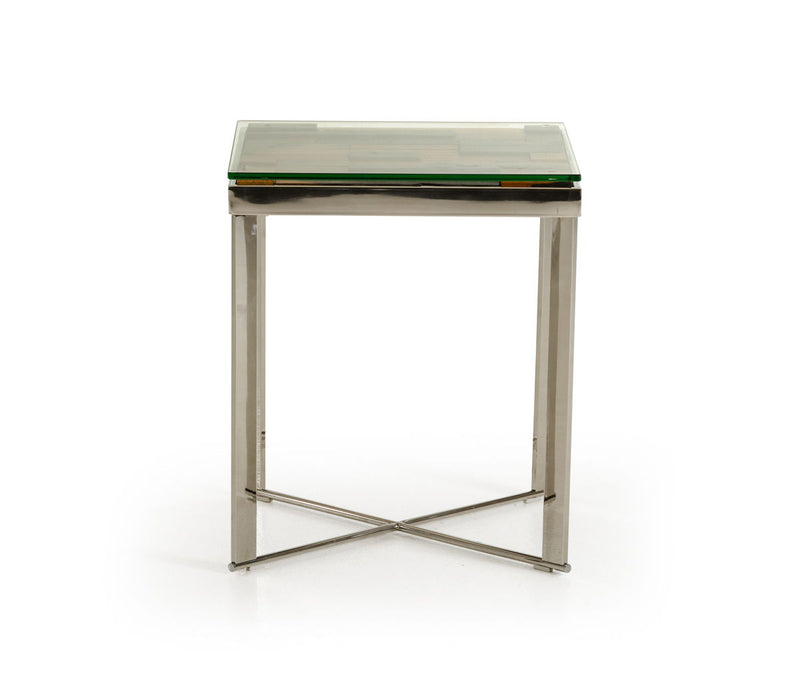 Glass Square End Table - Silver And Brown