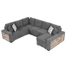 Load image into Gallery viewer, U-Shaped Sectional Sofa Pull-Out Sofa Bed With Two USB Ports, A Storage Chaise Lounge And Four Back Pillows For Living Room
