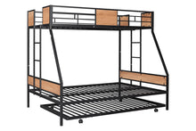 Load image into Gallery viewer, Metal Twin over Full Bunk Bed with Trundle/ Heavy-duty Sturdy Metal/ Noise Reduced/ Safety Guardrail/ Wooden Decoration/ Convenient Trundle / Bunk Bed for Three/ CPC Certified/ No Box Spring Needed
