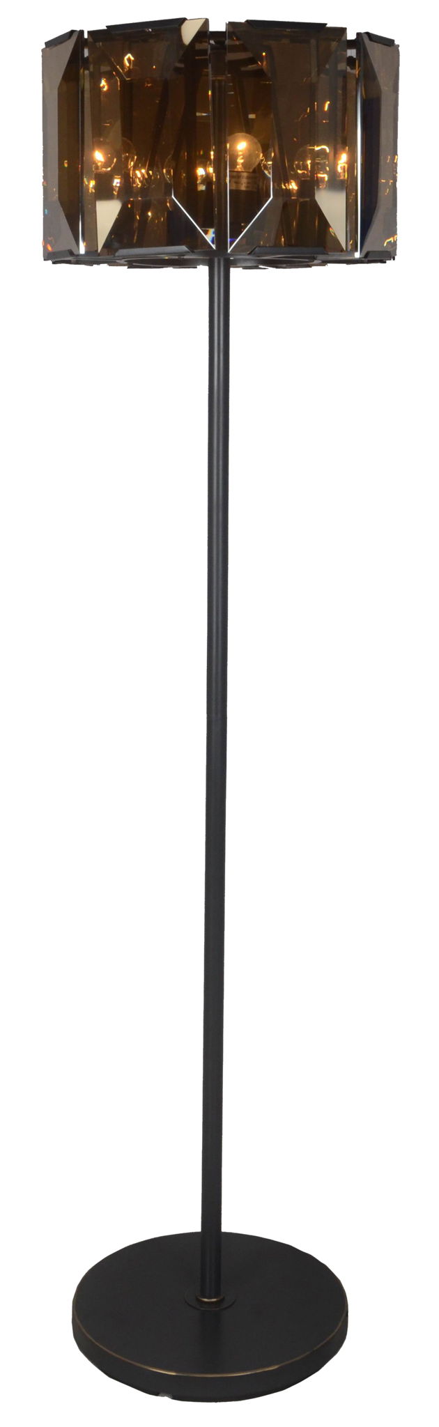 Floor Lamp With Amber Solid Color Beveled Glass Drum Shade - Dark Bronze
