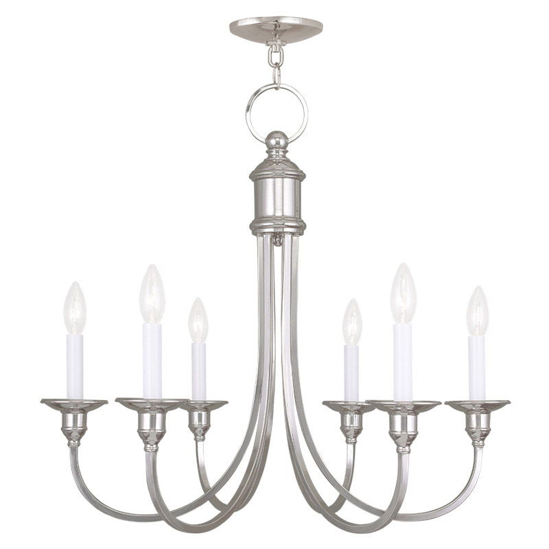 23" Six Light Metal Dimmable Chandelier With Shades - Nickel