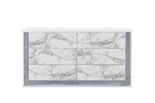 Load image into Gallery viewer, 61" Faux Marble And Wood Lighted Six Drawer Double Dresser - White
