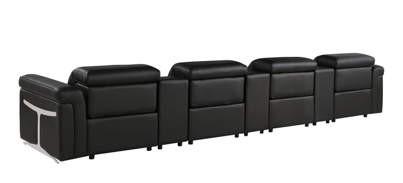 Top Grain Leather Reclining Metal USB Sofa (720373) - Black