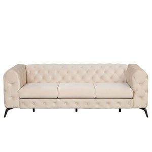 85.5" Velvet Upholstered Sofa with Sturdy Metal Legs,Modern Sofa Couch with Button Tufted Back, 3 Seater Sofa Couch for Living Room,Apartment,Home Office,Beige