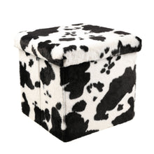 Load image into Gallery viewer, 15" Plastic Cow Print Storage Ottoman - White / Black
