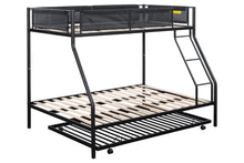 Load image into Gallery viewer, Twin over Full Metal Bunk Bed with Trundle/ Sturdy Metal Bed Frame/ Noise-Free Wood Slats/ Comfortable Textilene Guardrail/ Space-saving Trundle/ Bunk Bed for Three/ No Box Spring Needed
