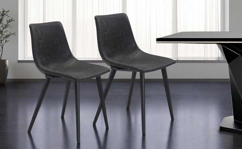Faux Leather Upholstered Dining Room Side Chairs (Set of 2) - Black