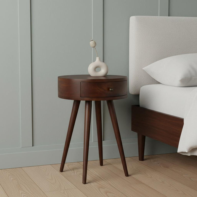 Solid Wood Round One Drawer Nightstand - Chestnut