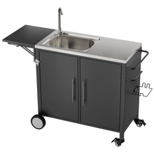 Load image into Gallery viewer, Outdoor Grill Table With Sink, Worktable Kitchen Cabinet Island With Wheels &amp; Foldable Top - Black
