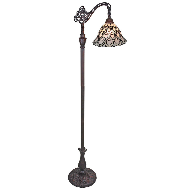 11" x 11" x 62" Traditional Shaped Floor Lamp With Stained Glass Bowl Shade - Brown / White