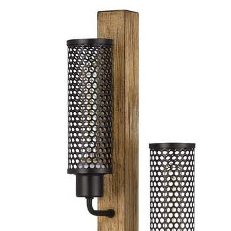 Three Light Traditional Shaped Floor Lamp With Black Novelty Shade - Brown