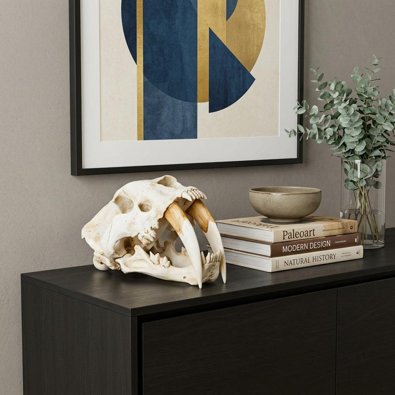 Authentic Replica Sabertooth Skull Sculpture - White