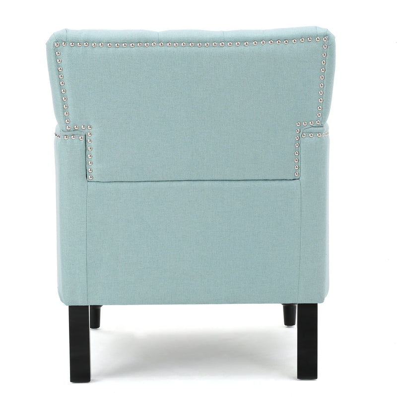 Fabric And Wood Arm Chair - Light Blue / Black