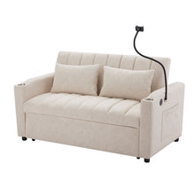 Load image into Gallery viewer, Convertible Sofa Bed Loveseat Sofa With Three USB Ports, Two Side Pockets, Two Cup Holders And 360° swivel Phone Holder For Living Room
